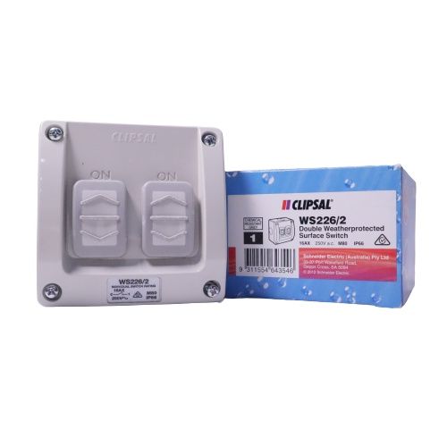SCHNEIDER CLIPSAL WS226/2 16A 2 GANG WEATHERPROOF SURFACE SWITCHES