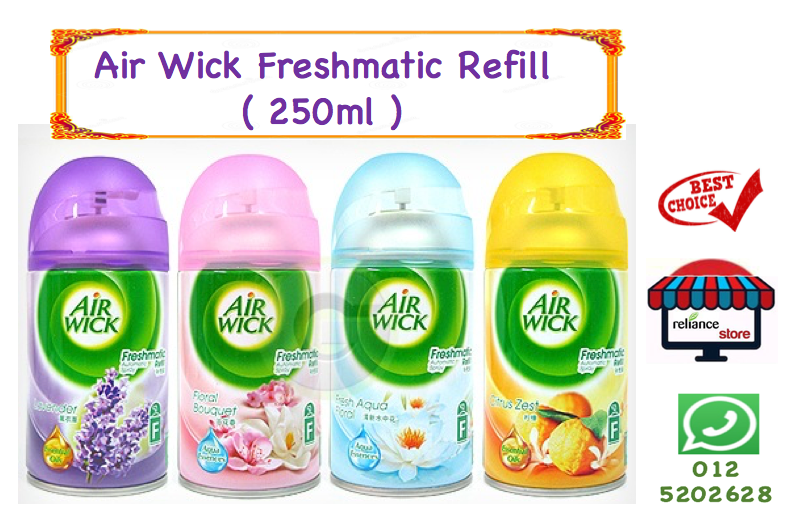 Air Wick Freshener Refill (250ml) / Airwick Freshmatic Refill / Air Freshener Refill # Semburan Kesegaran Udara Isi Semula # RP0450 ( KTT : 1 Botol Refill Saja )