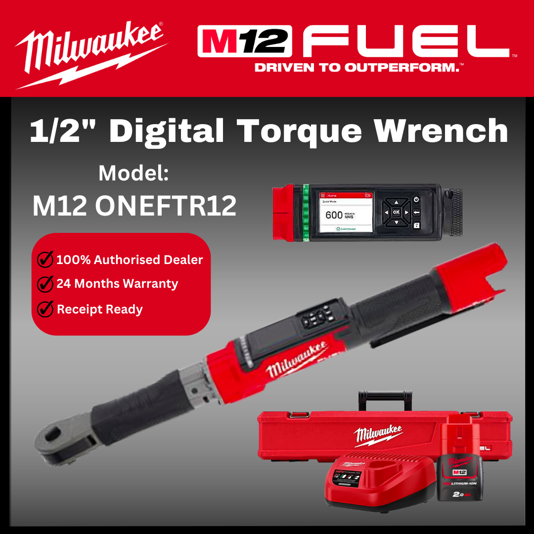 Milwaukee M12 1/2" Digital Torque Wrench / 203Nm MILWAUKEE Wrench / Torque Wrench / Milwaukee Digital Torque Wrench / M12 ONEFTR12-0 / FULL SET