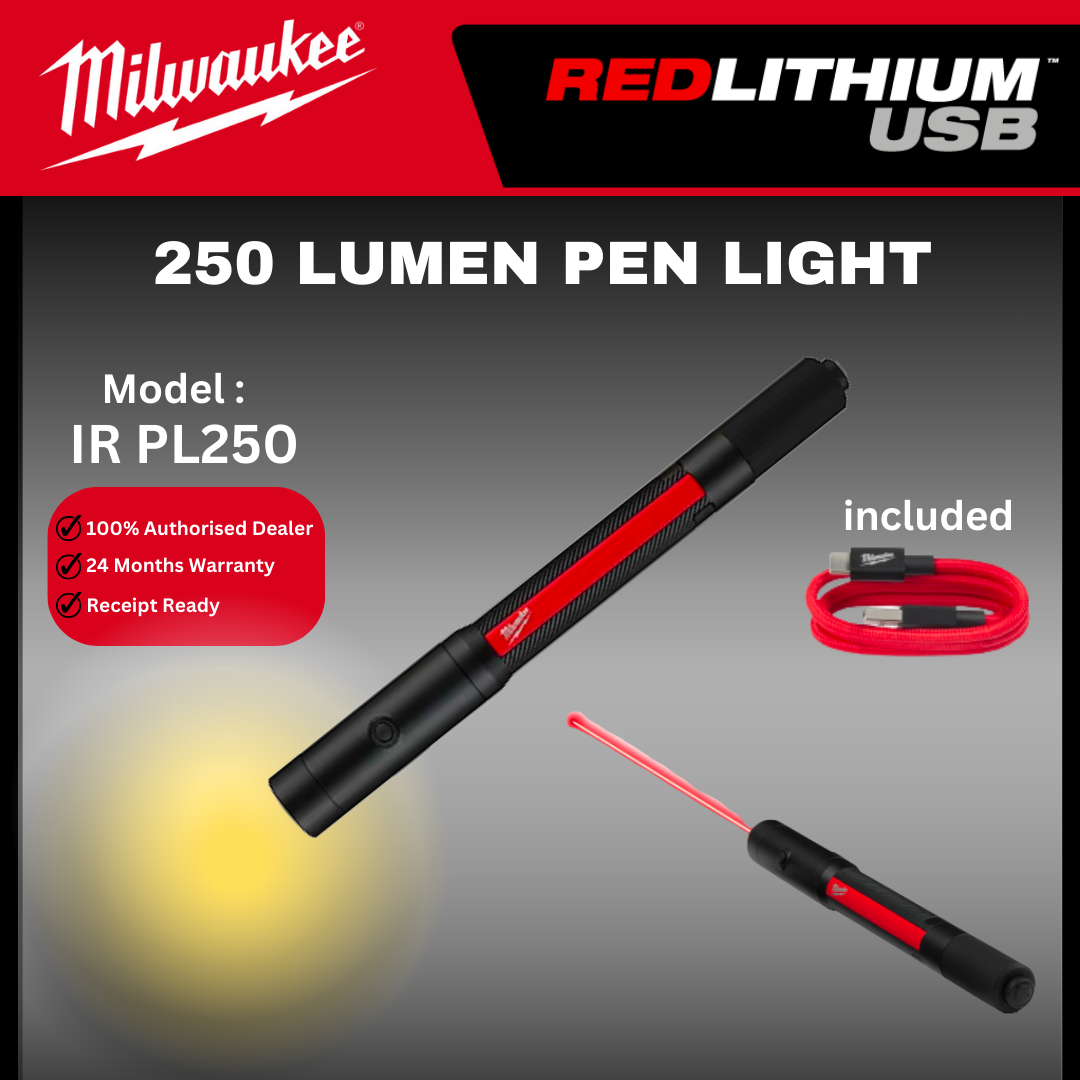 Milwaukee Internal Rechargeable Pen Light 250 Max Lumens / IR PL250 / Flashlight / Flash Light / Work Light / Milwaukee Light / Milwaukee Lampu