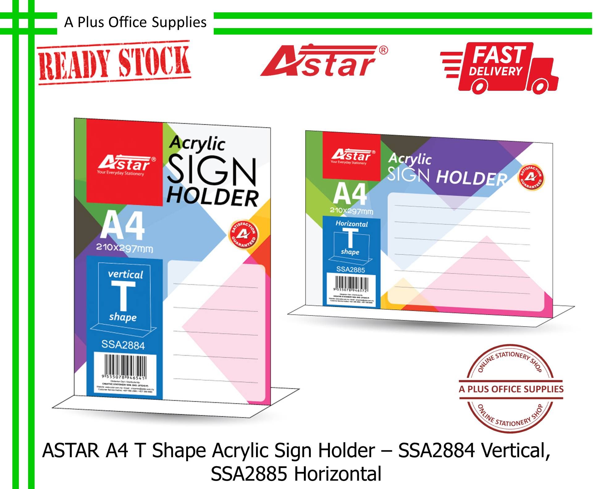 ASTAR T Shape Acrylic Sign Holder A4 - SSA2884 Vertical, SSA2885 Horizontal