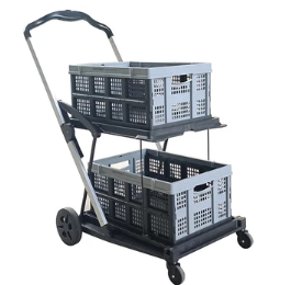 Foldable Shopping Cart, Heavy Duty Utility Cart (Two Tier Collapsible Cart)