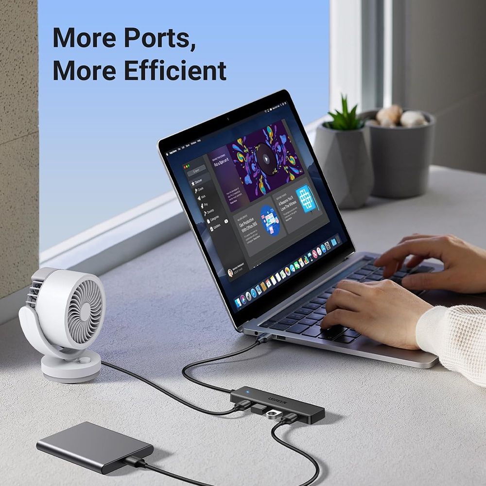 UGREEN USB 3.0 Hub 4 Ports Ultra Slim Mouse Keyboard Flash Drive Printer Compatible Laptop PC PS5 Laptop Car System