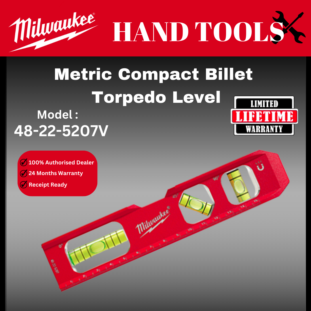 Milwaukee Compact Billet Torpedo Level / 48-22-5207 / Timbang Air / Water Level Ruler / Stable