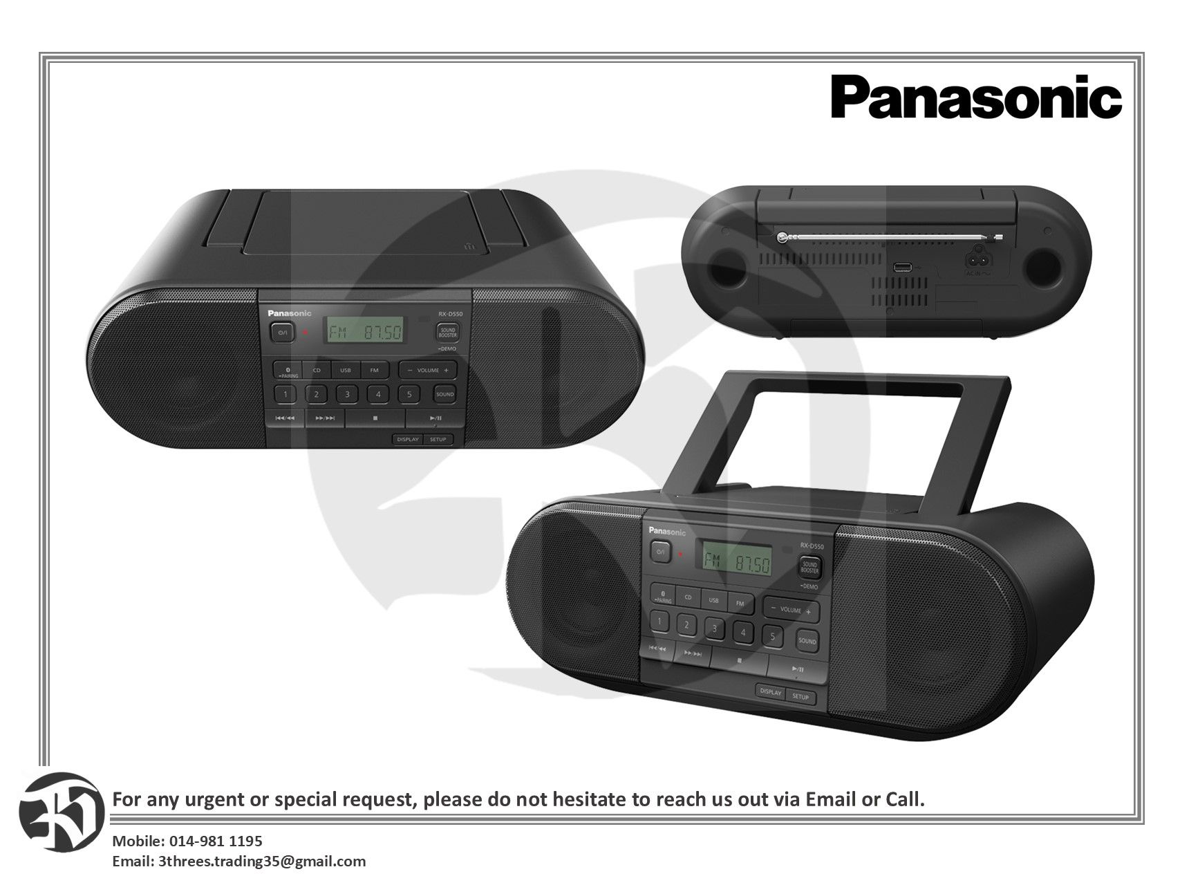 Panasonic RX-D550GSX-K Powerful Portable FM Radio & CD Player with Bluetooth