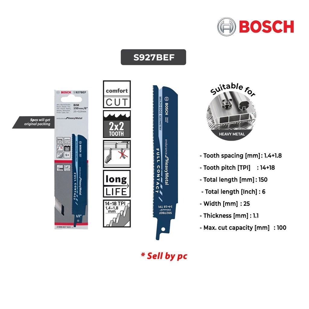 BOSCH Fine & Precise Cut Sabresaw & Reciprocating Saw Blades Heavy for Metal
