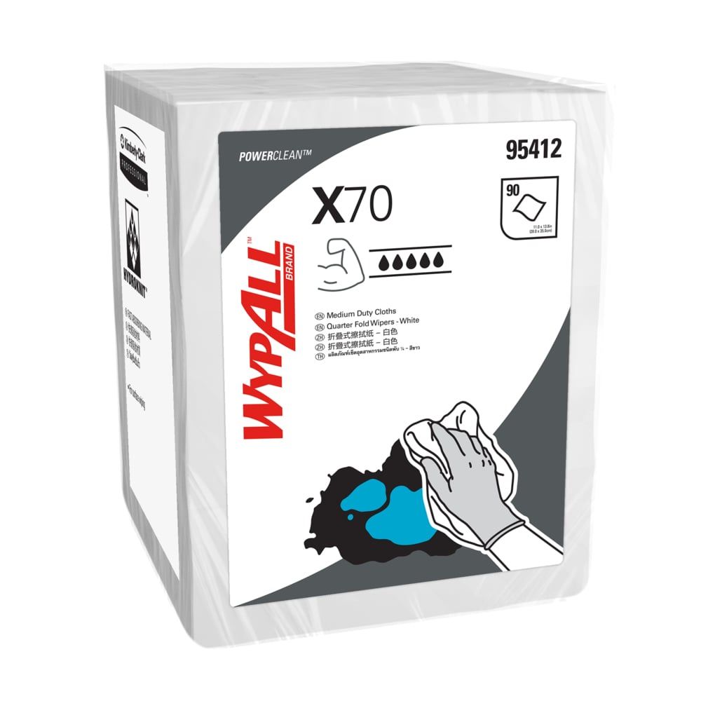 WypAll庐 X70 Single Sheet Wipers (95412), White 1-Ply, 8 Packs / Case, 90 Sheets / Pack (720 Sheets)