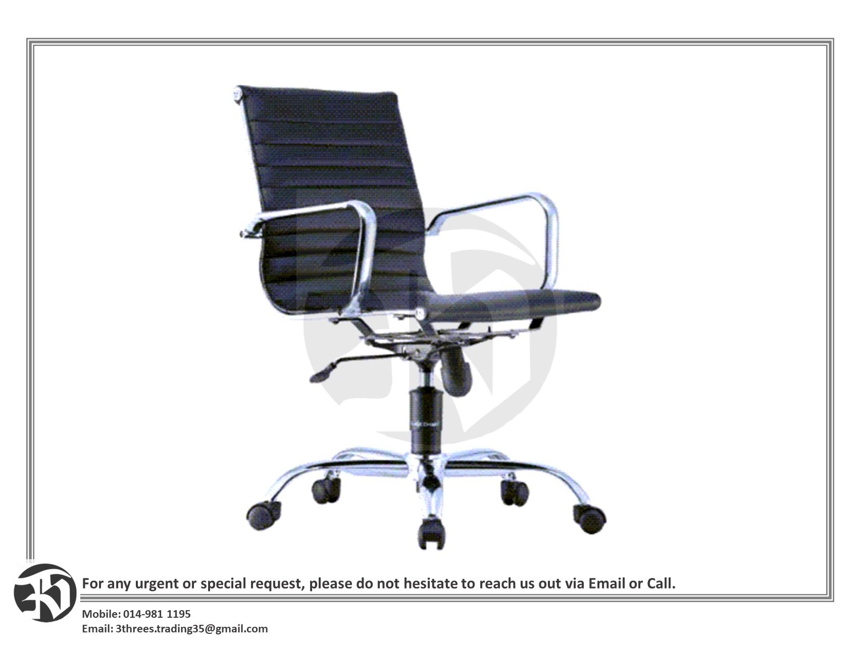 Office Executive Chair Low Back with Chrome Body Frame