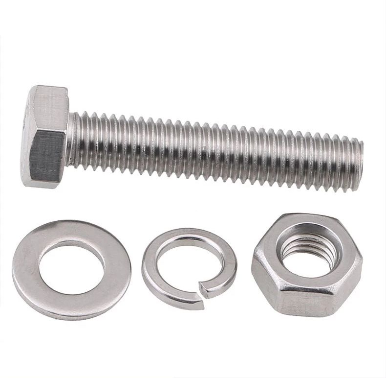 KZS M12x65mm External Hexagon Combination Screw 304 Stainless Steel Bolt Nut Flat Elastic Washer Set