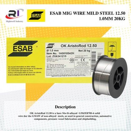 RIGHTWELL ESAB WELDING MIG MILD STEEL WIRE OK ARISTOROD 12.50 1.0MM (20KG)