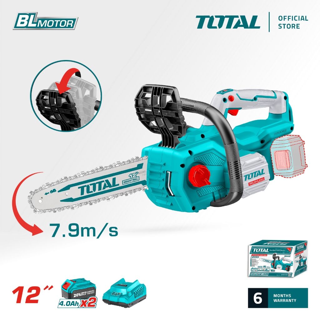 TOTAL LI-ION CHAIN SAW (12"/30CM/20V) BRUSHLESS MOTOR + QUICK CHAIN BRAKE + AUTO LUBRICATION P20S TGSLI201286