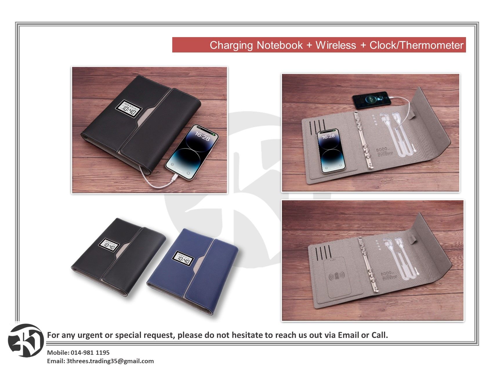 Charging Notebook( Wireless) WITH Clock Thermometer