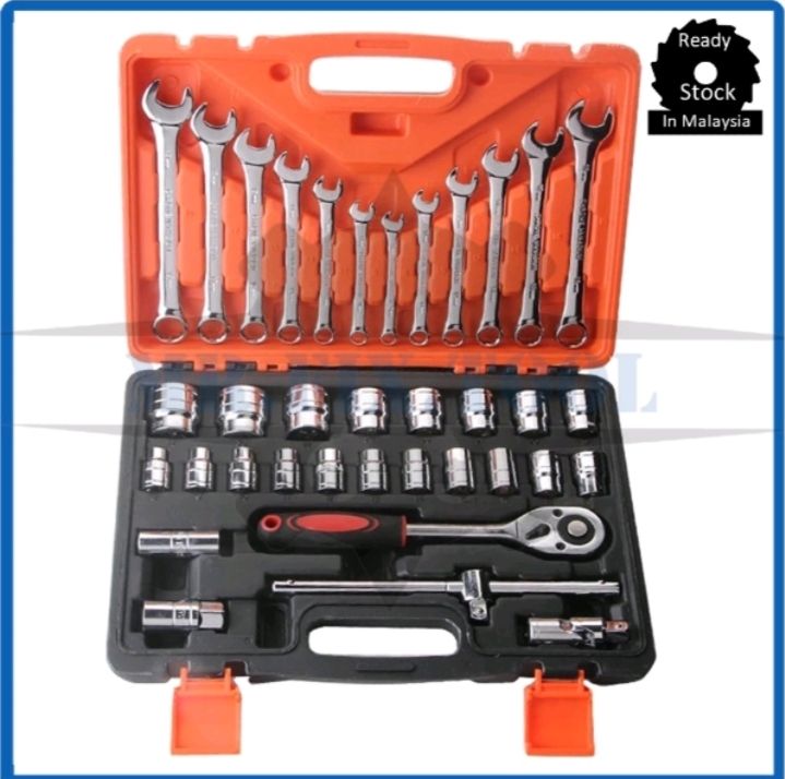 37pcs 1/2" CR-V Socket Box Wrench Set Combination Wrench Ratchet Spanner