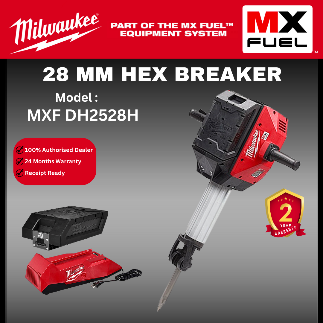 MILWAUKEE MX FUEL 28MM HEX BREAKER / MXF DH2528H / 25KG 28MM HEX DEMOLITION HAMMER / MILWAUKEE BREAKER / ROAD BREAKER