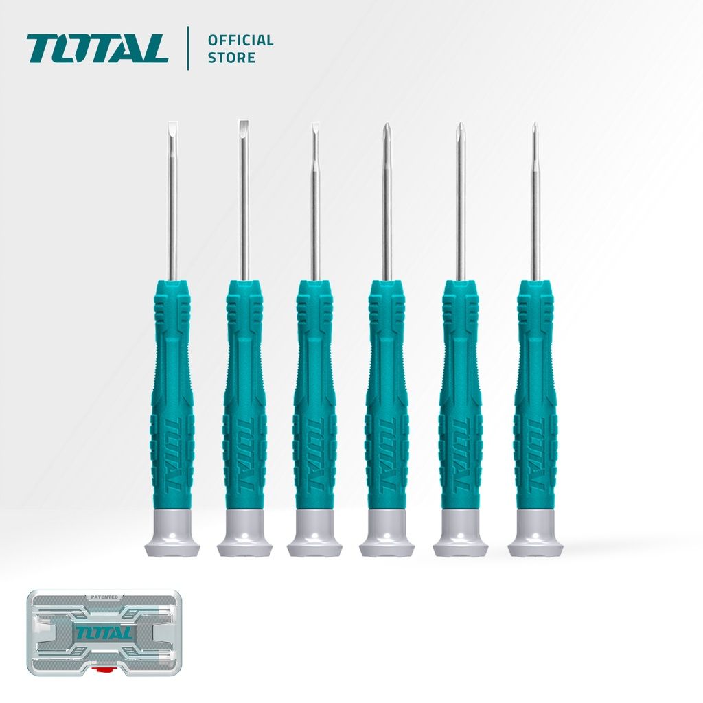 TOTAL PRECISION SCREWDRIVER SET SL2.0 SL2.5 SL3.0 PH000 PH00 & PH0 WITH CARRYING CASE (6 PCS) THT250PS0601