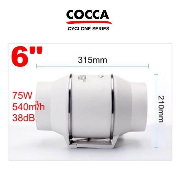 COCCA 6 inch High Suction Power Inline Duct Booster Fan Exhaust Fan Extractor Fan Ventilation Fan Kipas Ekzos