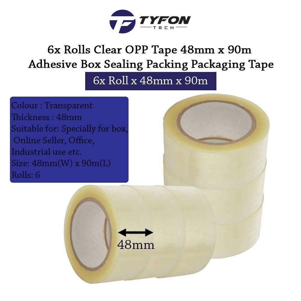 6x Rolls Clear OPP Tape 48mm x 90m Adhesive Box Sealing Packing Packaging Tape