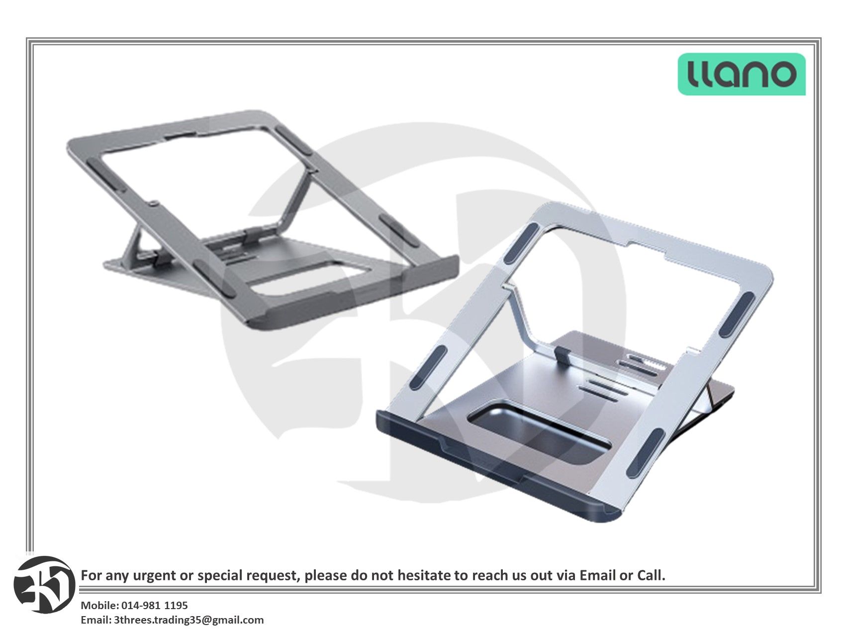 Aluminum Alloy Portable Laptop Stand with Multi Angle Support (Grey/Silver)