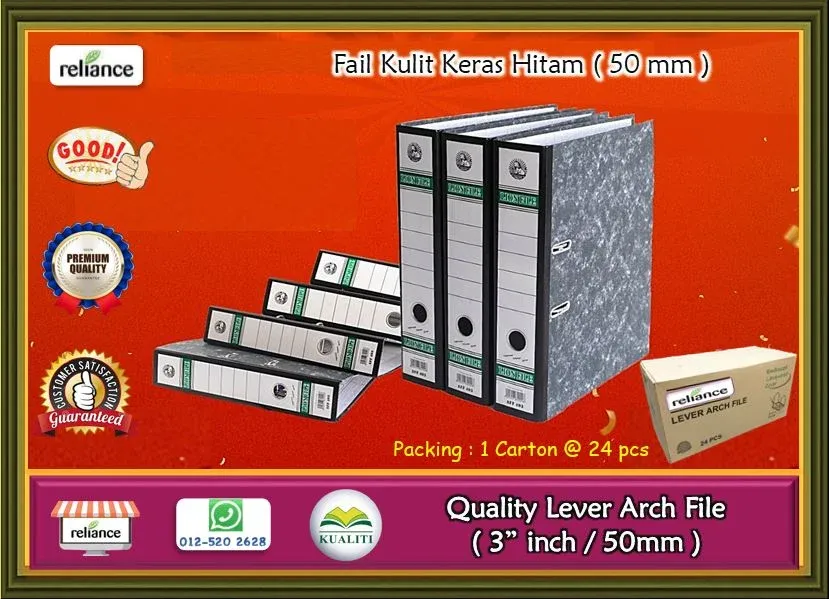 Lever Arch File Hitam - 3" inci (50mm) / Option / Jupiter Lever Arch File / Lion / East-File / ABBA / Dokumen Fail Keras Hitam # Black File # 2D File # Filling # Fail Kulit Keras Hitam # Fail Hitam #Buatan Malaysia# RP0392 (KTT : 1 Kotak @ 24 Unit)