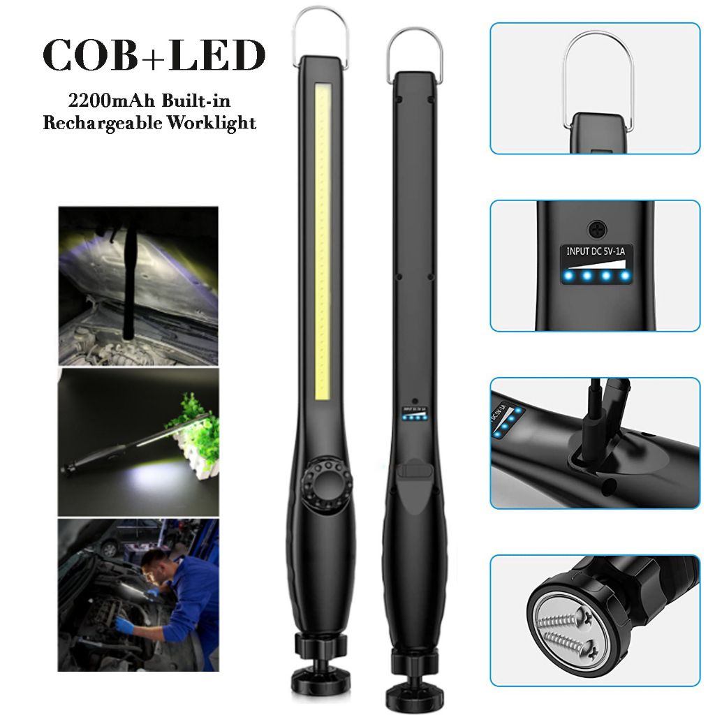 LED Work Light Rechargeable COB Work Light with Power Capacity Indicator Magnetic Base& Hook 360掳Swivel Outdoor Camping Emergency