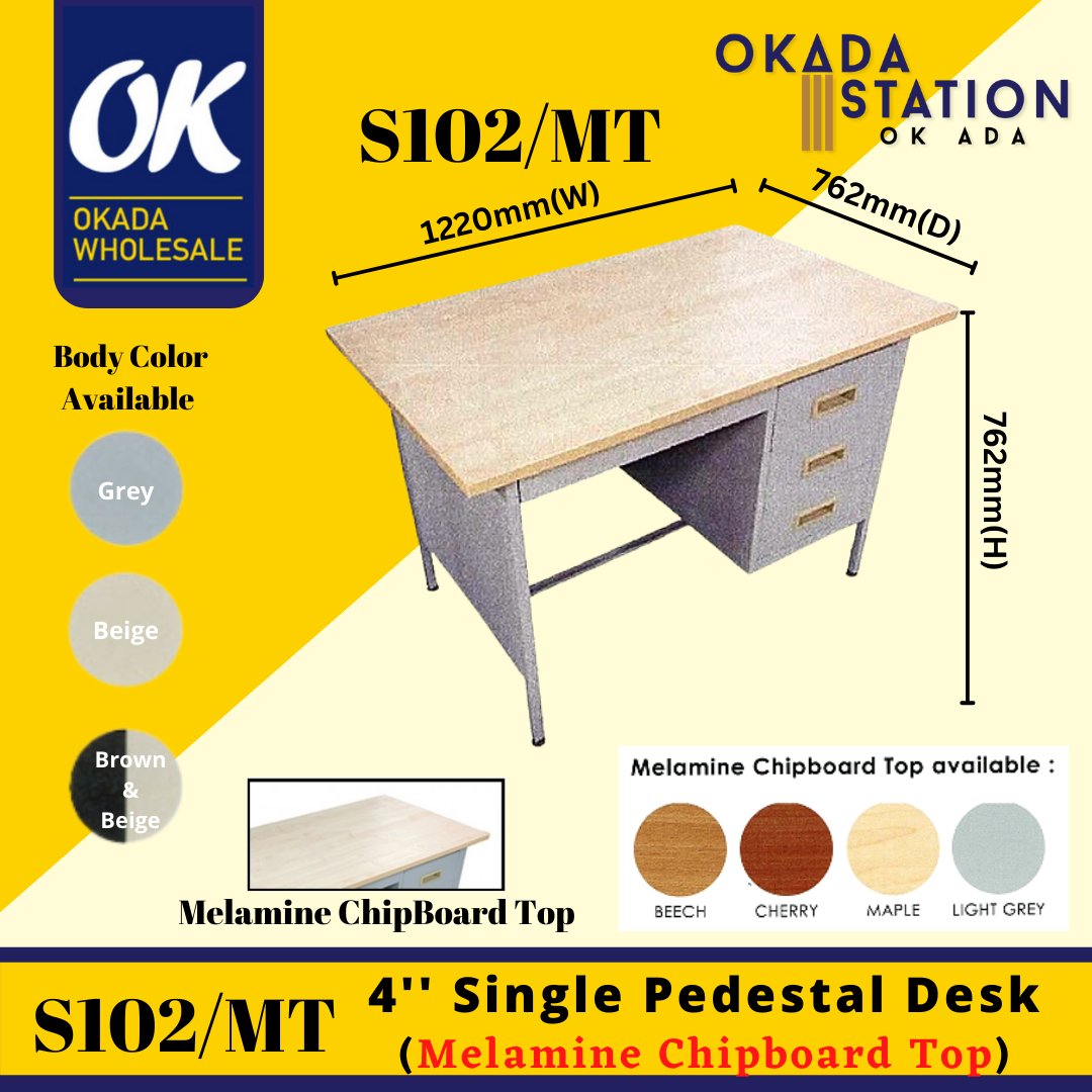 4'' Single Pedestal Desk (Melamine Chipboard Top) S102/MT 4'' Single Pedestal Desk (Melamine Chipboard Top) / Single Pedestal Desk / Pedestal Desk / Desk / Steel Table With Drawer / Steel Table / Table / Office Table