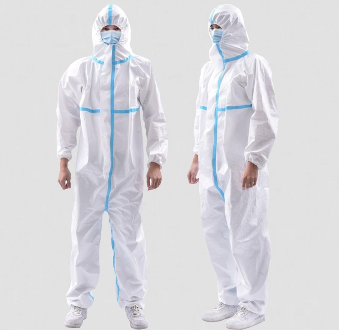 OEM PPE Suit Medical Coverall Jumpsuit BLUE STRIP Embossed 60G