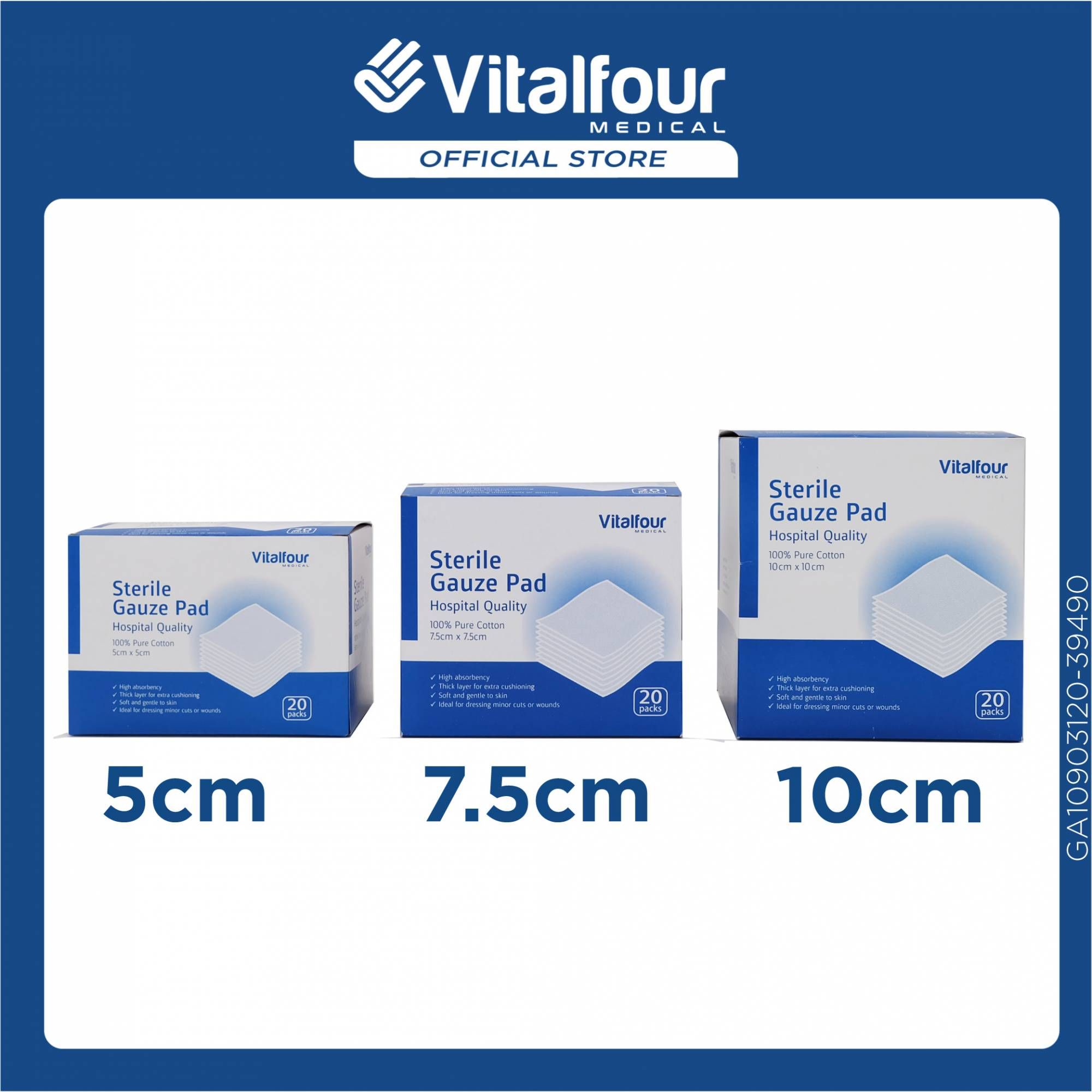 VitalFour *#VitalFour High Quality Sterile Gauze Swab (Mesh 24 x 20) (8ply) (Size:5cm / 7.5cm/10cm) 1 box = 20 packs