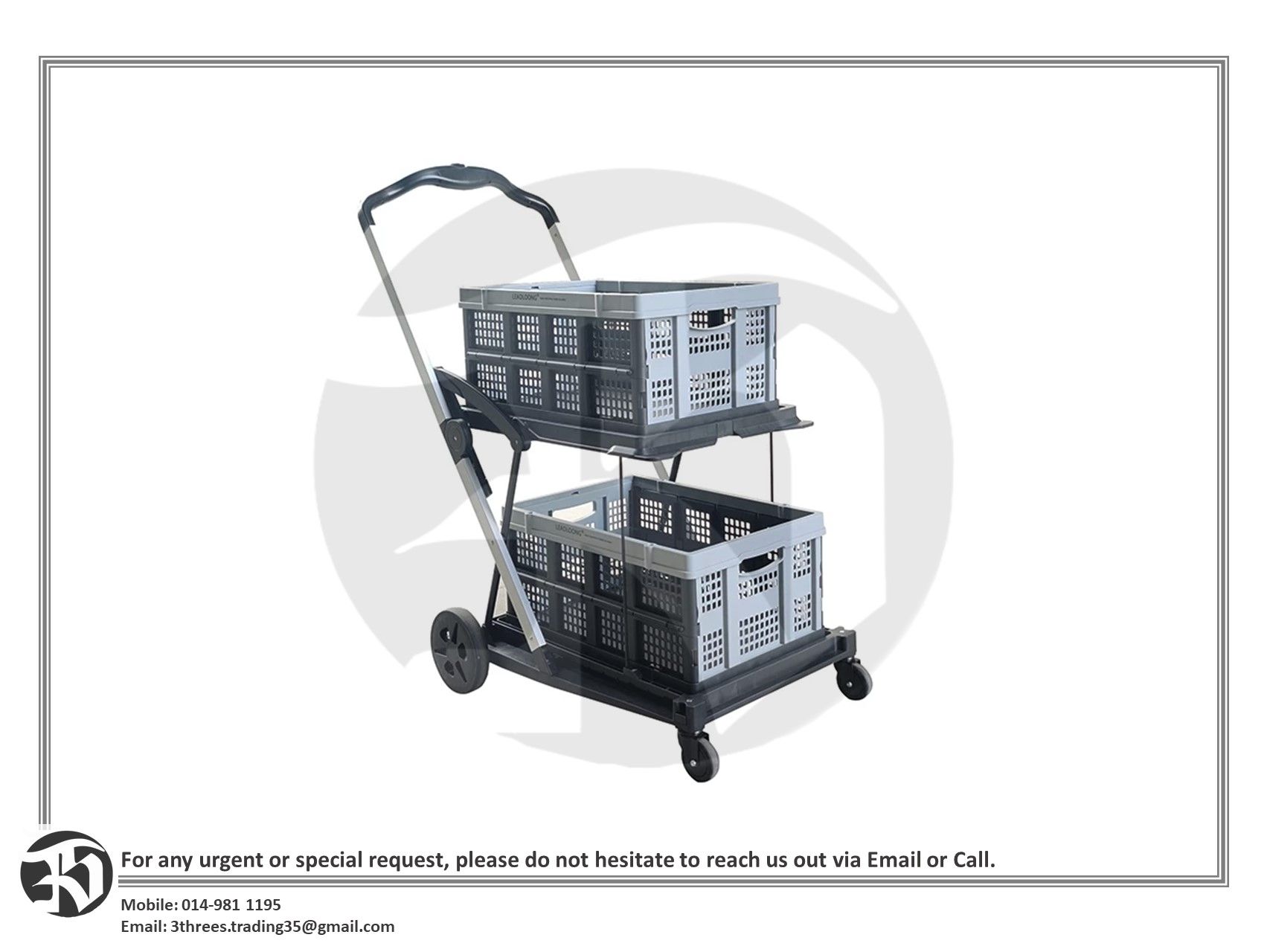 Foldable Shopping Cart, Heavy Duty Utility Cart, Multiple Uses Folding Trolley, Two Tier Collapsible Cart