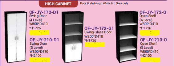 OFIS JAY SERIES HIGH CABINET DOOR & SHELVING : WHITE & L.GREY ONLY