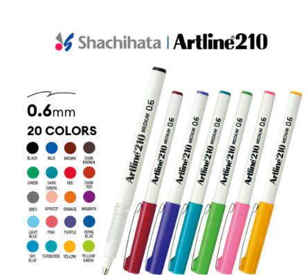 Artline 210 Writing Pen Box Set (12pcs) - Medium Line 0.6mm | 4 Colours  Black