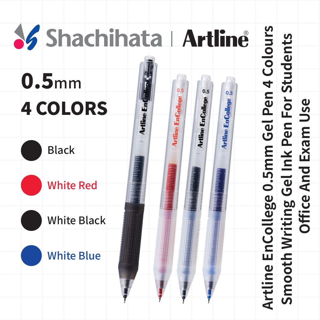 Artline EnCollege 0.5mm Gel Pen Box Set (12pcs) & Refill - 4 Colours | Smooth Writing Gel Ink | Refillable  Black Refill