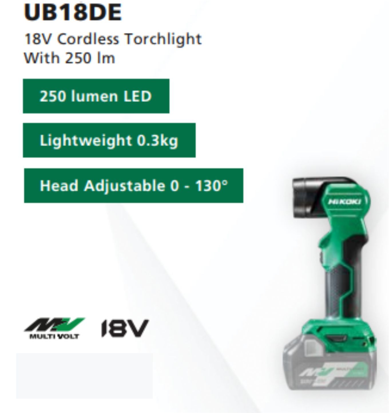 HIKOKI UB18DE 18V Cordless Torchlight With 250 lm