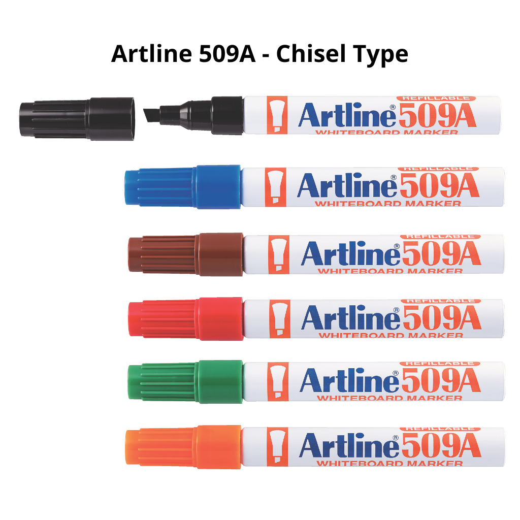 Artline 500A / 509A Whiteboard Marker 6pcs Colours Set - Medium Point 2.0mm - 5.0mm | Refillable  509A
