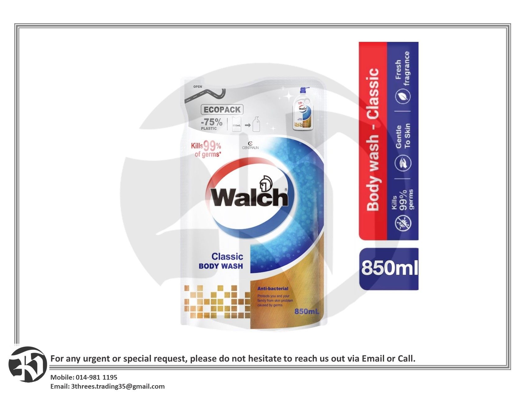 Walch Anti-bacterial Body Wash Refill 850ml