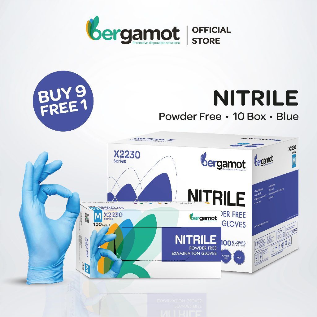 BERGAMOT X2230 Nitrile Powder Free Examination Gloves [10Box/Carton]