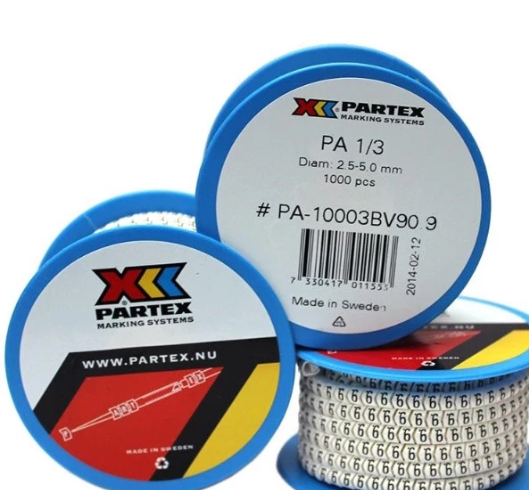 EZIS - Partex PA1/3 Cable Ferrule, Black on White, 1000pcs/Roll, Cable Marker Numbering 0-9 , Symbol + . - / A~Z