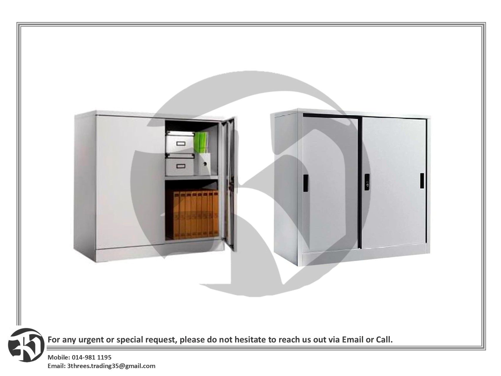 Steel Half Height Cabinet with Sliding Door/Swinging Door 915W x 457D x 915H
