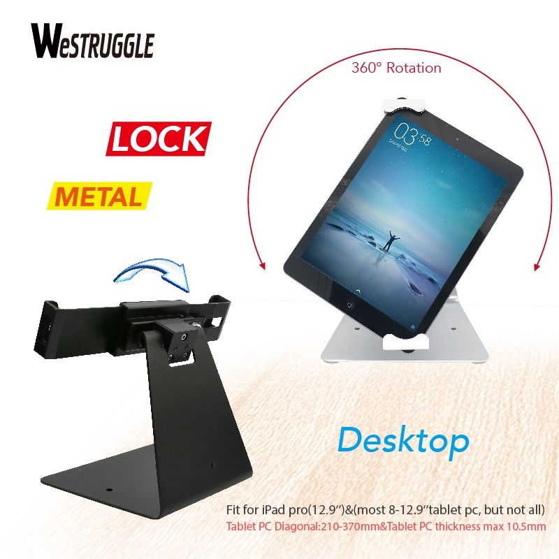 Desktop Anti-Theft Security Kiosk Stand Holder for Most 7 to 13 Inch,& for 10.2",10.5",10.9",11" iPad with Lock and Key,Flip &360°Rotating