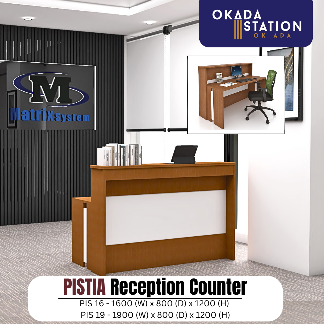 PISTIA RECEPTION COUNTER (1600/1800(W) x 800(D) x 1200(H)MM) / FOX / MATRIX SYSTEM / RECEPTION TABLE / CASHIER COUNTER / RECEPTIONIST TABLE / RECEPTION DESK / COUNTER TABLE / OFFICE COUNTER / MEJA PENYAMBUT TETAMU / MEJA KAUNTER / PIS 16 / PIS 18