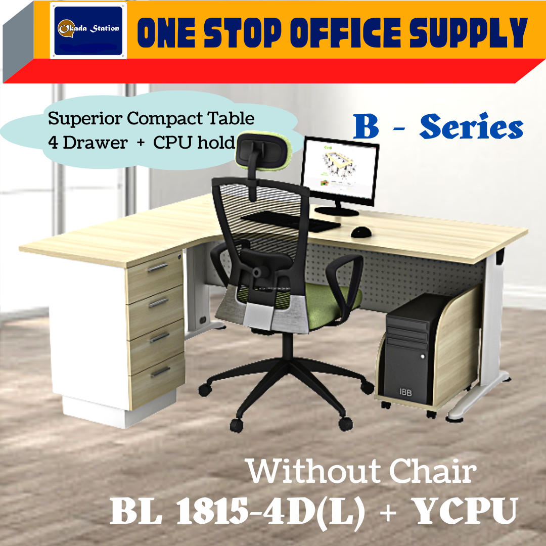 VS SUPERIOR COMPACT TABLE 4 DRAWER + CPU HOLDER SET (BL 1815-4D(L) + YCPU) / B-SERIES / L-SHAPE DESK / L-SHAPE TABLE / TABLE WITH 4 DRAWER / STANDARD TABLE SET / STANDARD OFFICE FURNITURE SET / L-SHAPE TABLE(Left Side) / BL 1815-4 / YCPU / EXECUTIVE TAB