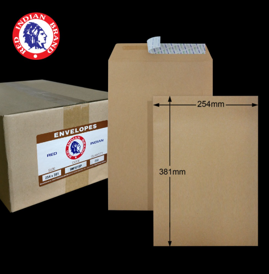 10"X15" RED INDIAN 90GM BROWN MANILA P&S POCKET ENVELOPE (250'S X 4 BOXES)