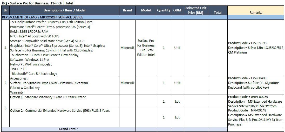 Surface Pro for Business 13in 12th Edition Intel