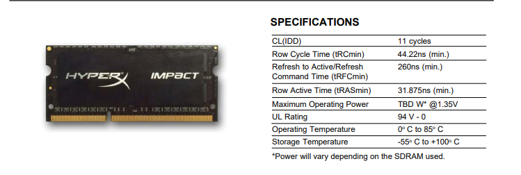 Kingston (HX321LS11IB2/8) 8GB DDR3L-2133 CL11 204-Pin SODIMM