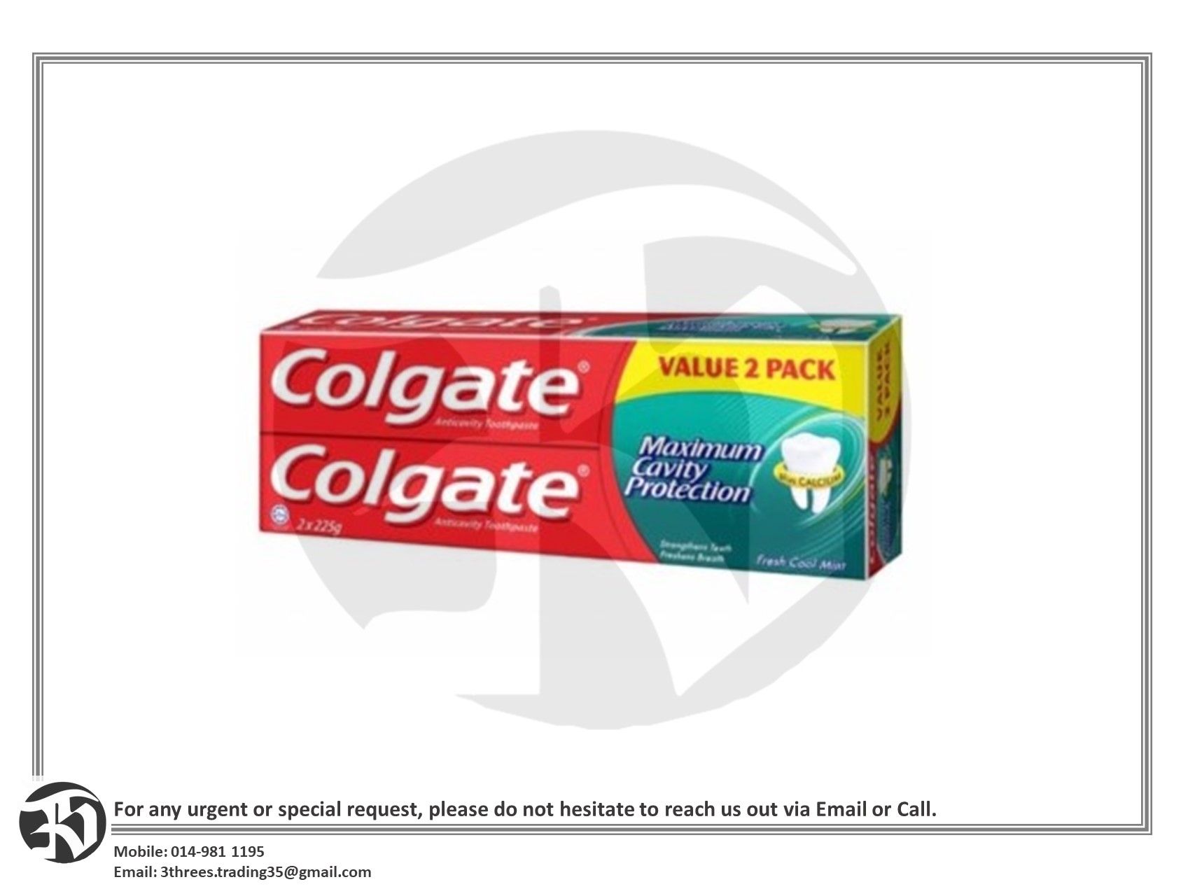 Colgate Toothpaste Fresh Cool Mint (Pack 2 x 225g)
