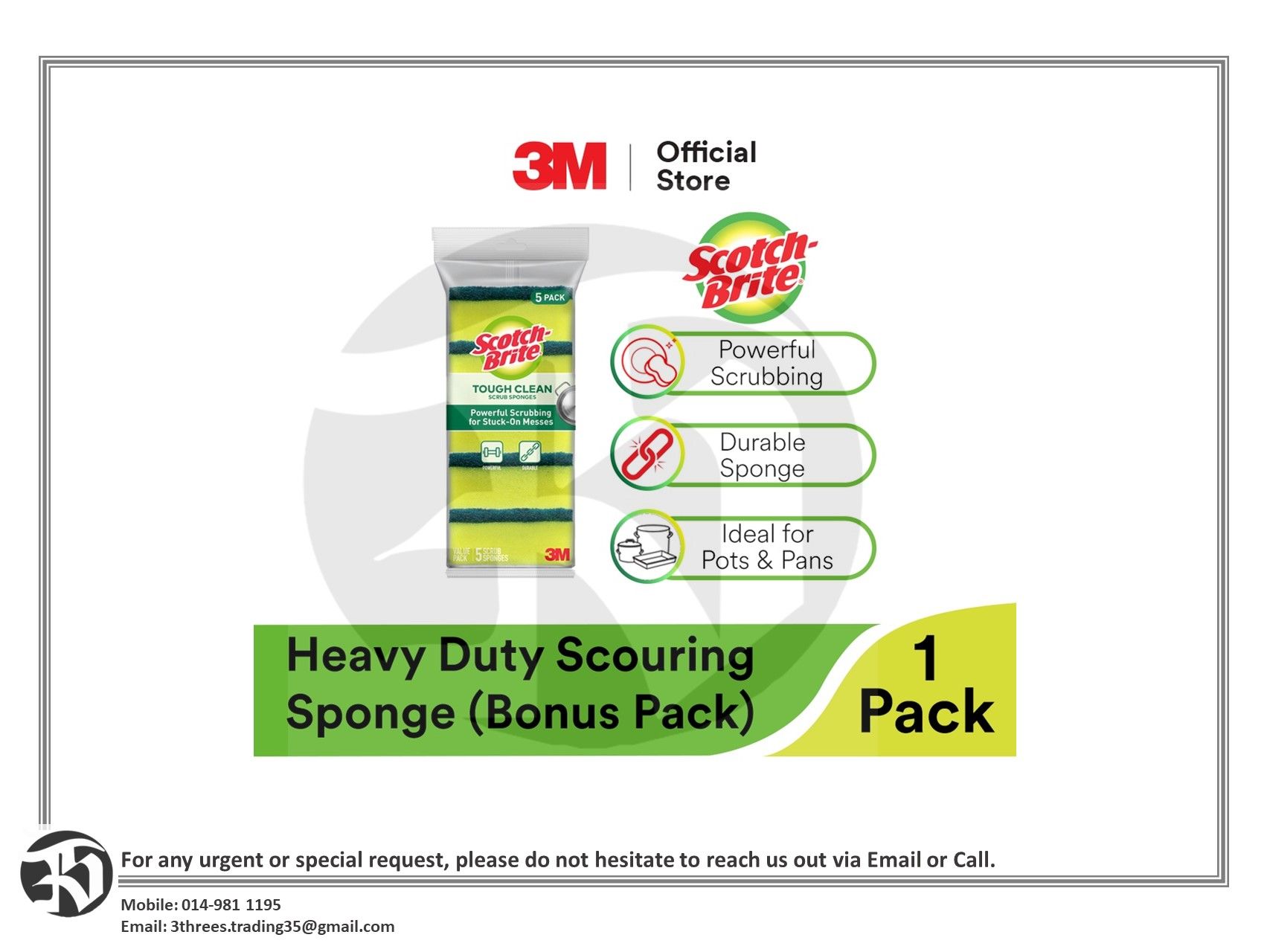 3M Scotch Brite Heavy Duty Scouring Scrub Sponge - Multipurpose Household Kitchen Heavy Duty Cleaning Scrub (Bonus Pack)