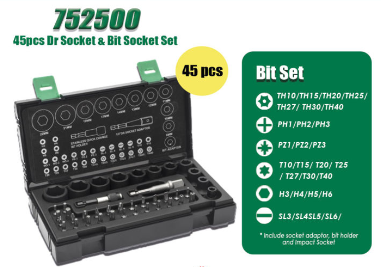 HIKOKI 752500 1/2” DR SOCKET & BIT SOCKET SET 41 PCS