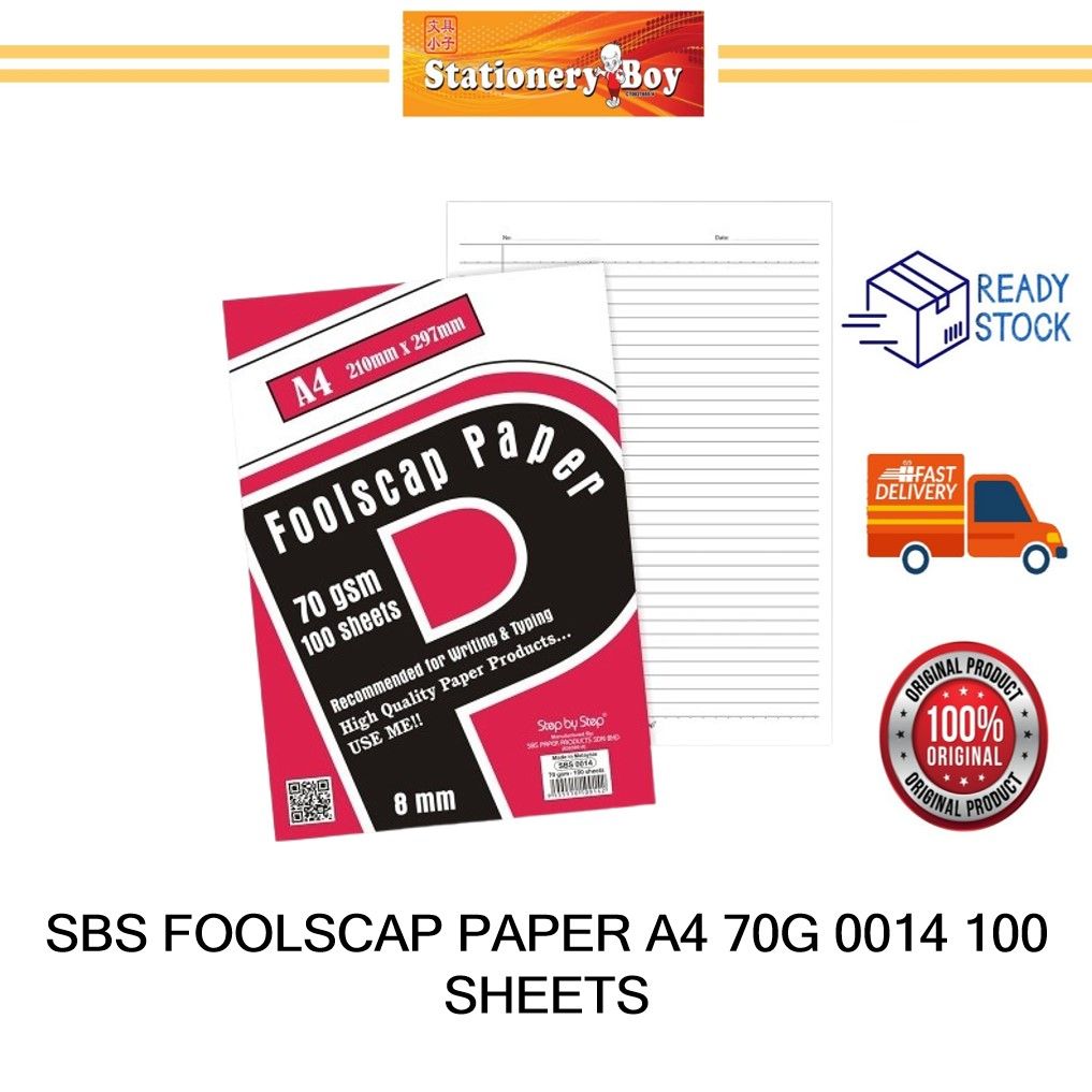 SBS FOOLSCAP PAPER A4 70G 0014 100 SHEETS