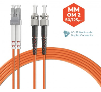 LC-ST 50/125 OM2 MULTIMODE DUPLEX FIBER OPTIC PATCH CABLE 3M 5M 10M
