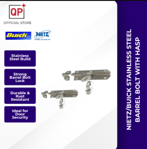 NIETZ/BUICK STAINLESS STEEL BARREL BOLT WITH HASP  4" / 6"| BOLT SILINDER KELULI TAHAN KARAT | 不锈钢插销-3610 6"