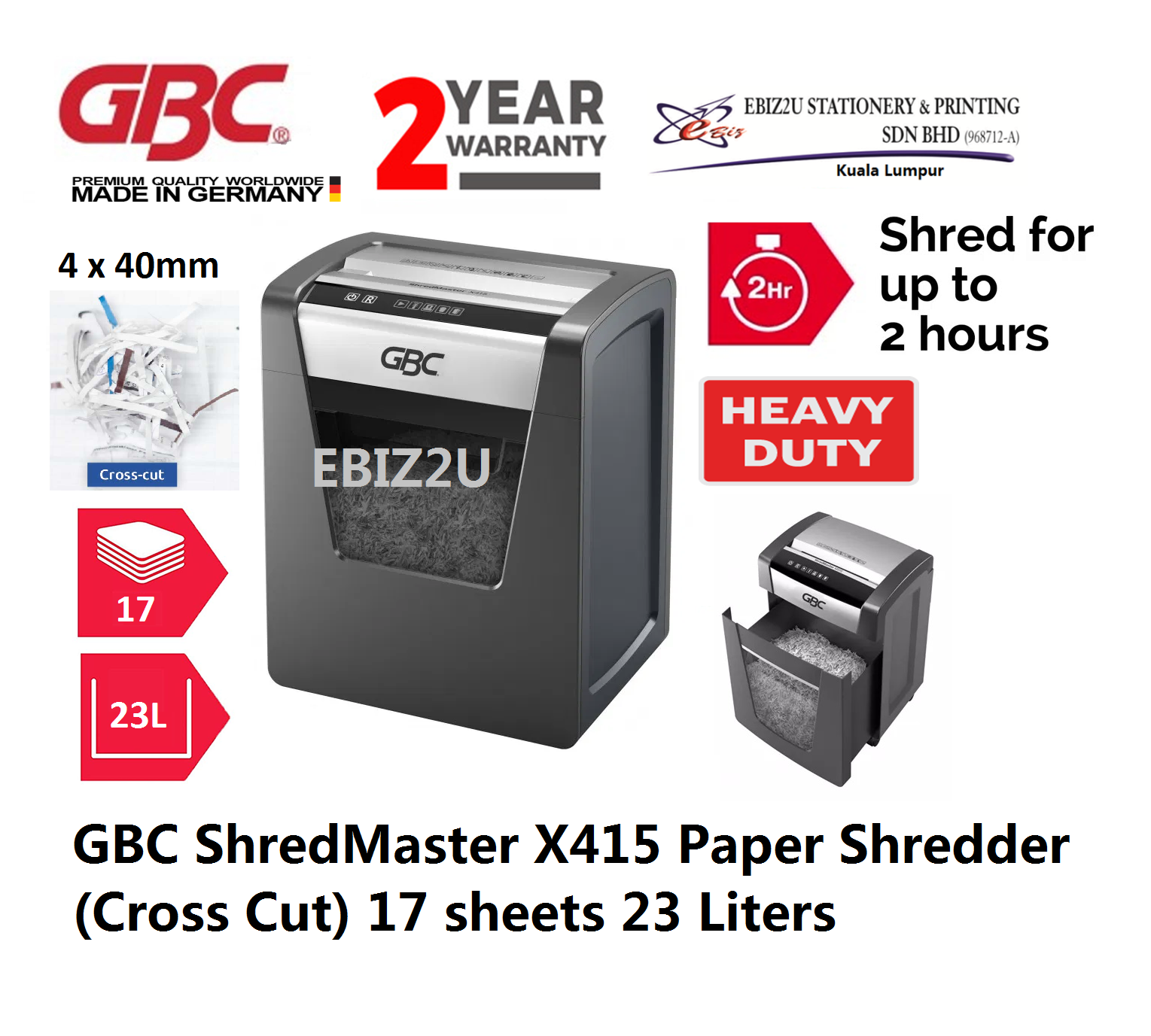 GBC ShredMaster X415 Paper Shredder (Micro Cut) 17 sheets 23 Liters 2 hour (Paper Shredder,Shredder Machine, Office Automation,Straight Cut, Cross Cut, Micro Cut, Office Shredder,Mesin Penghancur Kertas, Heavy Duty Shredder, Heavy Duty Paper Shredder
